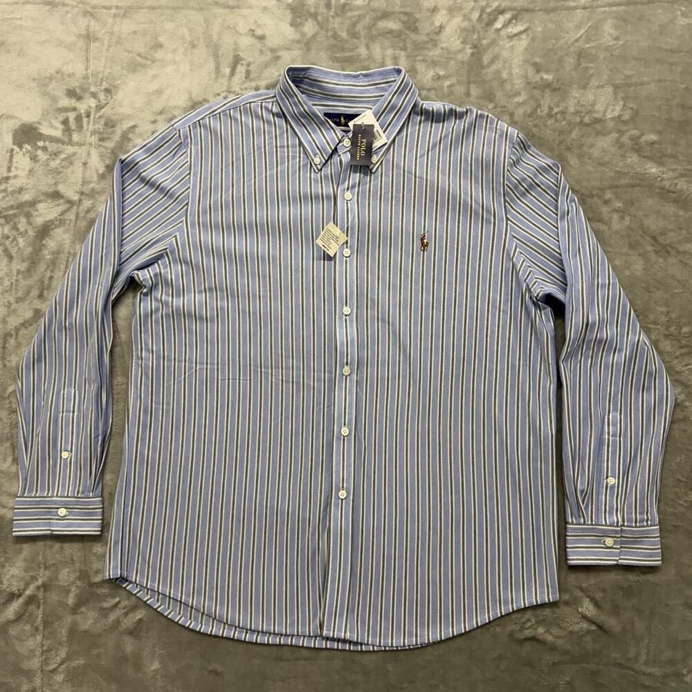 NWT Polo Ralph Lauren Knit Oxford Shirt Mens XXL Striped Long Sleeve Button Down